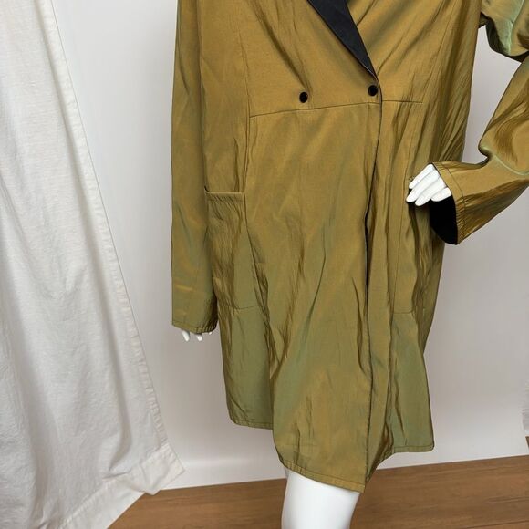 Babette Chartreuse Nylon Blend Coat with Black Collar Trim Women’s Size Medium - Picture 4 of 10
